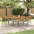 Ensemble de salle à manger de jardin 9 pièces en bois solidité d’acacia et métal