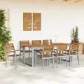 Ensemble de salle à manger de jardin 9 pièces en bois solidité d’acacia et métal