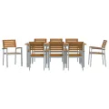 Ensemble de salle à manger de jardin 9 pièces en bois solidité d’acacia et métal