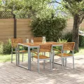 Ensemble de salle à manger de jardin 5 pièces en bois massif d'acacia et métal