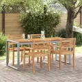 Table de repas d'extérieur  Grise 180x90x75 cm Acier et Bois massif Acacia