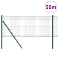 Clôture en fil soudé avec 13 poteaux verte 0.5x50 m en acier