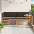 Ensemble Bistro de Jardin 3 Pièces avec Coussins en Bois d'Acacia Massif