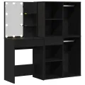 Table de Maquillage LED avec 2 Armoires Chêne Noir Bois d'Ingénierie