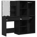 Table de Maquillage LED avec 2 Armoires Chêne Noir Bois d'Ingénierie