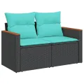 Salon de jardin 6 pcs avec coussins noir résine tressée