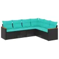 Salon de jardin 6 pcs avec coussins noir résine tressée