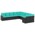Salon de jardin 10 pcs avec coussins noir résine tressée