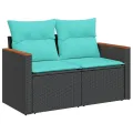 Salon de jardin 10 pcs avec coussins noir résine tressée