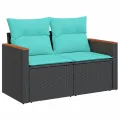 Salon de jardin 6 pcs avec coussins noir résine tressée