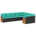 Salon de jardin 9 pcs avec coussins noir résine tressée