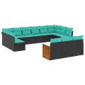 Salon de jardin avec coussins 13 pcs noir résine tressée