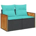 Salon de jardin avec coussins 13 pcs noir résine tressée