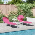 Chaises Longues Pliantes 2 pcs avec Auvent Rose Tissu Oxford 600D
