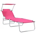 Chaises Longues Pliantes 2 pcs avec Auvent Rose Tissu Oxford 600D