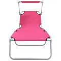 Chaises Longues Pliantes 2 pcs avec Auvent Rose Tissu Oxford 600D