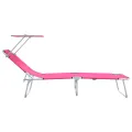 Chaises Longues Pliantes 2 pcs avec Auvent Rose Tissu Oxford 600D