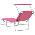 Chaises Longues Pliantes 2 pcs avec Auvent Rose Tissu Oxford 600D