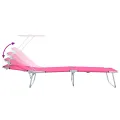 Chaises Longues Pliantes 2 pcs avec Auvent Rose Tissu Oxford 600D