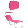Chaises Longues Pliantes 2 pcs avec Auvent Rose Tissu Oxford 600D