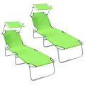 Chaises Longues Pliantes 2 pcs avec Auvent Vert Tissu Oxford 600D