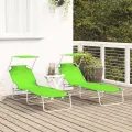Chaises Longues Pliantes 2 pcs avec Auvent Vert Tissu Oxford 600D