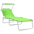 Chaises Longues Pliantes 2 pcs avec Auvent Vert Tissu Oxford 600D