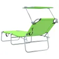 Chaises Longues Pliantes 2 pcs avec Auvent Vert Tissu Oxford 600D