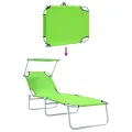 Chaises Longues Pliantes 2 pcs avec Auvent Vert Tissu Oxford 600D