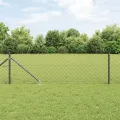 Clôture en chaîne avec 7 poteaux à pointe 0.8x10 m en acier galvanisé