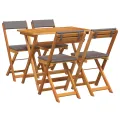 Ensemble Bistro Pliable 5 Pièces avec Coussins en Bois Massif d'Acacia