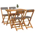 Ensemble Bistro Pliable 5 Pièces avec Coussins en Bois Massif d'Acacia