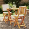 Ensemble Bistro de 3 Pièces avec Coussins en Bois d'Acacia Massif