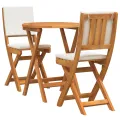 Ensemble Bistro de 3 Pièces avec Coussins en Bois d'Acacia Massif