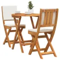 Ensemble Bistro de 3 Pièces avec Coussins en Bois d'Acacia Massif