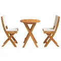Ensemble Bistro de 3 Pièces avec Coussins en Bois d'Acacia Massif
