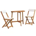 Ensemble de bistro 3 pièces avec coussins en bois massif d'acacia