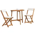 Ensemble de bistro 3 pièces avec coussins en bois massif d'acacia