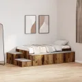Cadre de lit de rangement en bois ancien 75x190 cm