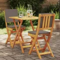 Ensemble de bistro pliant 3 pièces avec coussins, bois d'acacia massif