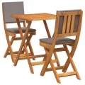 Ensemble de bistro pliant 3 pièces avec coussins, bois d'acacia massif