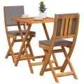 Ensemble de bistro pliant 3 pièces avec coussins, bois d'acacia massif