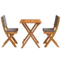 Ensemble de bistro pliant 3 pièces avec coussins, bois d'acacia massif