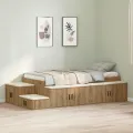 Cadre de lit de rangement en chêne artisanal 90x190 cm