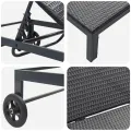 Chaises longues 2 pcs avec roues et table Noir Poly Rattan