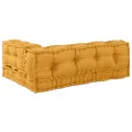 Coussin de canapé sur palette  avec accoudoirs et dossier en tissu jaune