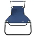 Chaise longue pliante avec auvent bleu en tissu Oxford 600D