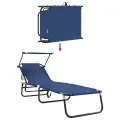 Chaise longue pliante avec auvent bleu en tissu Oxford 600D