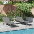 Chaise longue pliante 2 pcs portable en tissu Oxford gris 600D