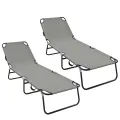 Chaise longue pliante 2 pcs portable en tissu Oxford gris 600D